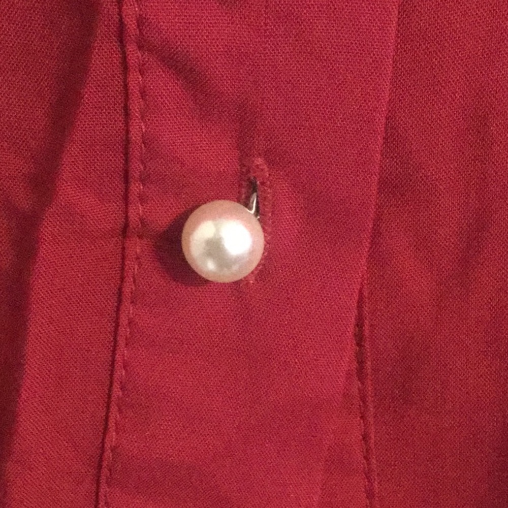 Burgundy Pearl Button Up Tie Waist Top - Picture 5 of 8